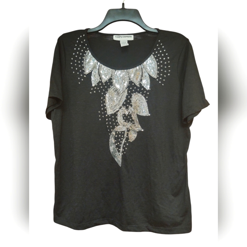 EUC Cathy Daniels Black Embellished Women's Top Size M
